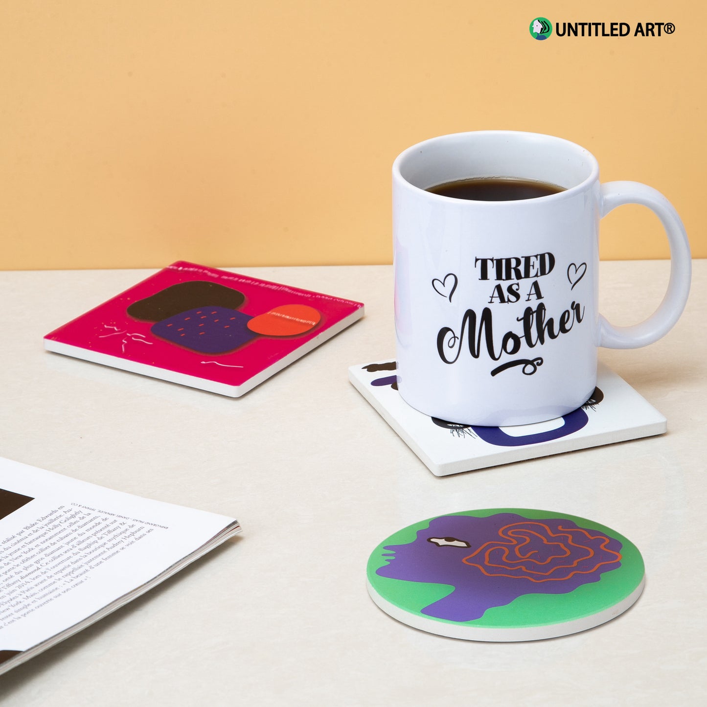 Original abstract painting ceramic coaster household thickening insulation pad office tea coaster dining table mat