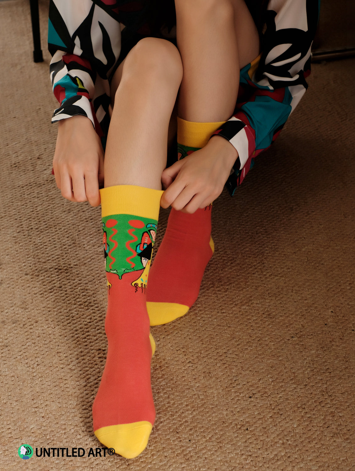 Geometric Face Socks Medium Tube Socks Original Design Illustration Derivatives pattern one size fits all
