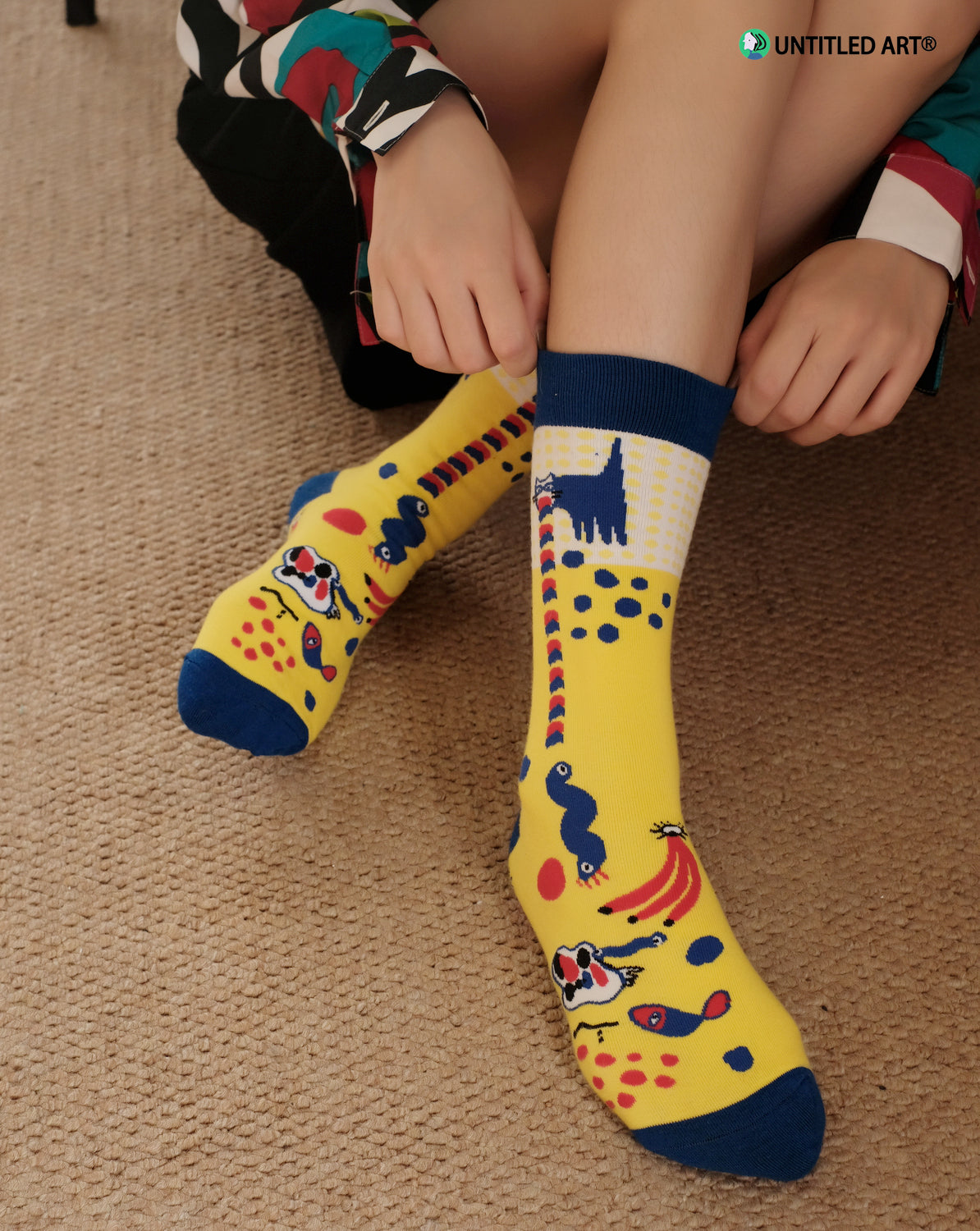 Geometric Face Socks Medium Tube Socks Original Design Illustration Derivatives pattern one size fits all