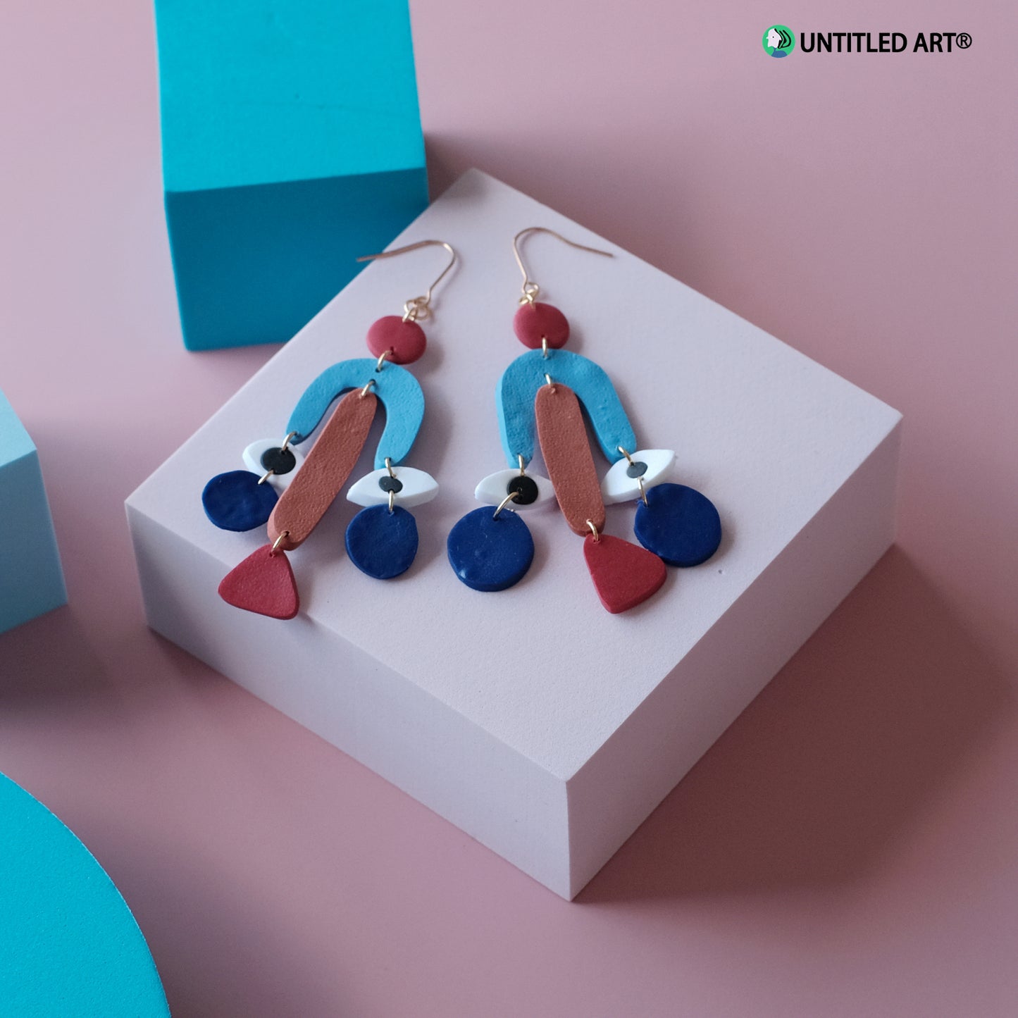 Geometric abstract face original design handmade art exaggerated earrings ear clips treasure jewelry