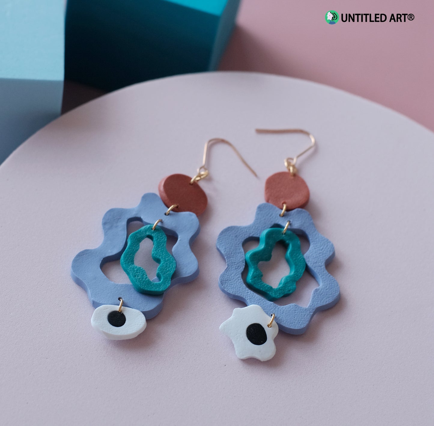 Big Wave Eyes Abstract Art Earrings Original Design Handmade Clay Earrings Ear Clips Fish Hook Earwire
