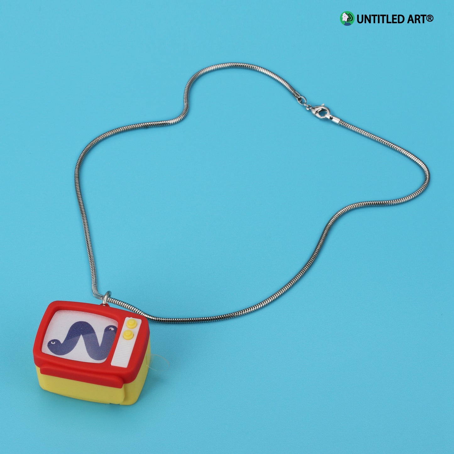 Original design, Stainless steel snake bone chain with fun Illustration TV Pendent Necklace, Art Derivatives