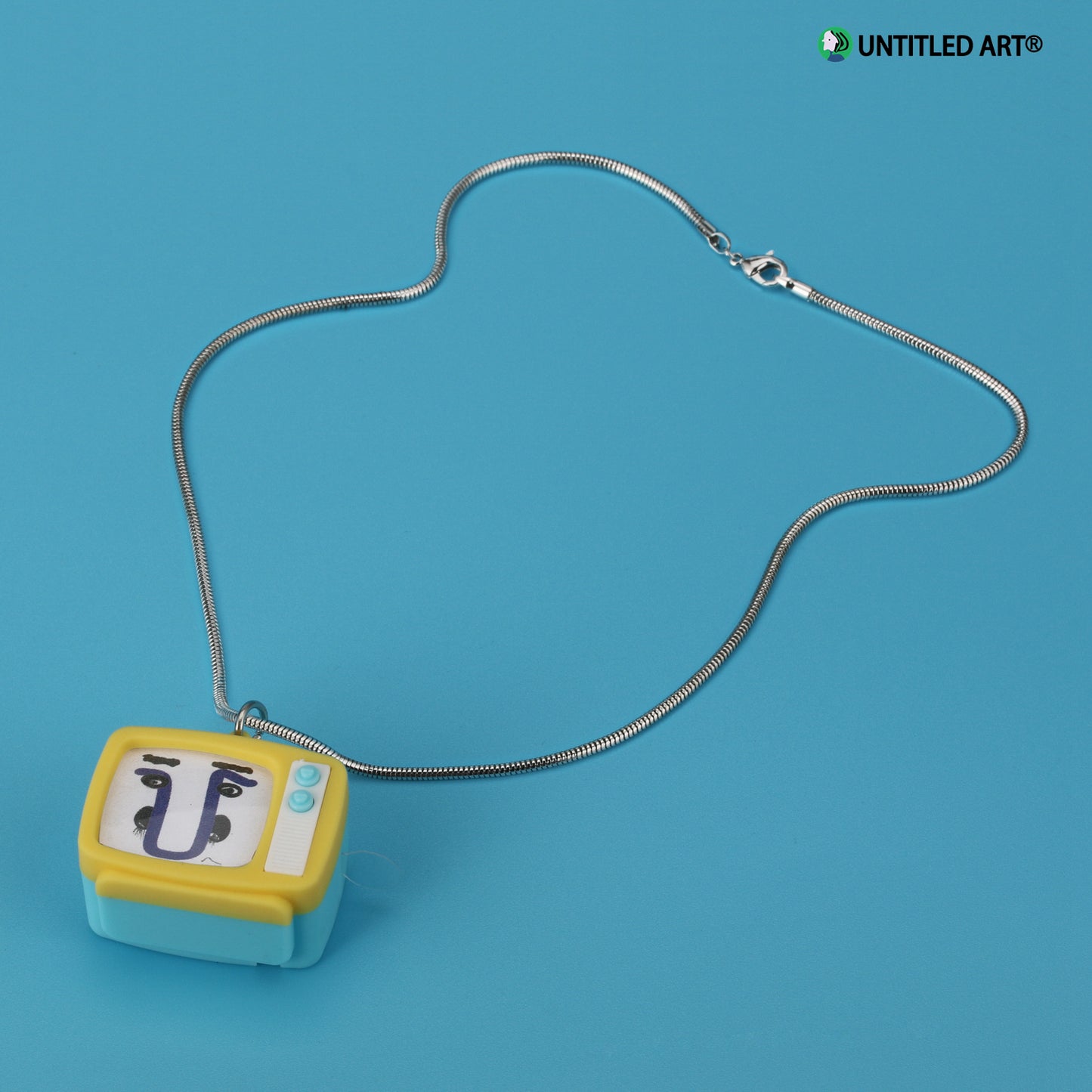 Original design, Stainless steel snake bone chain with fun Illustration TV Pendent Necklace, Art Derivatives