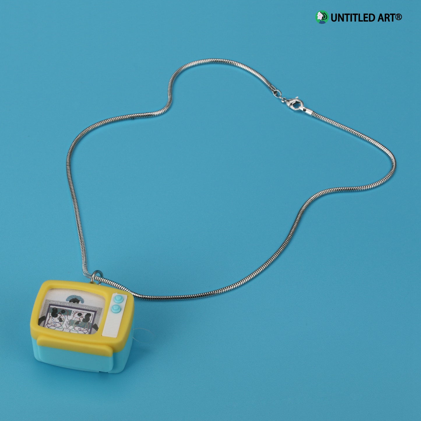 Original design, Stainless steel snake bone chain with fun Illustration TV Pendent Necklace, Art Derivatives