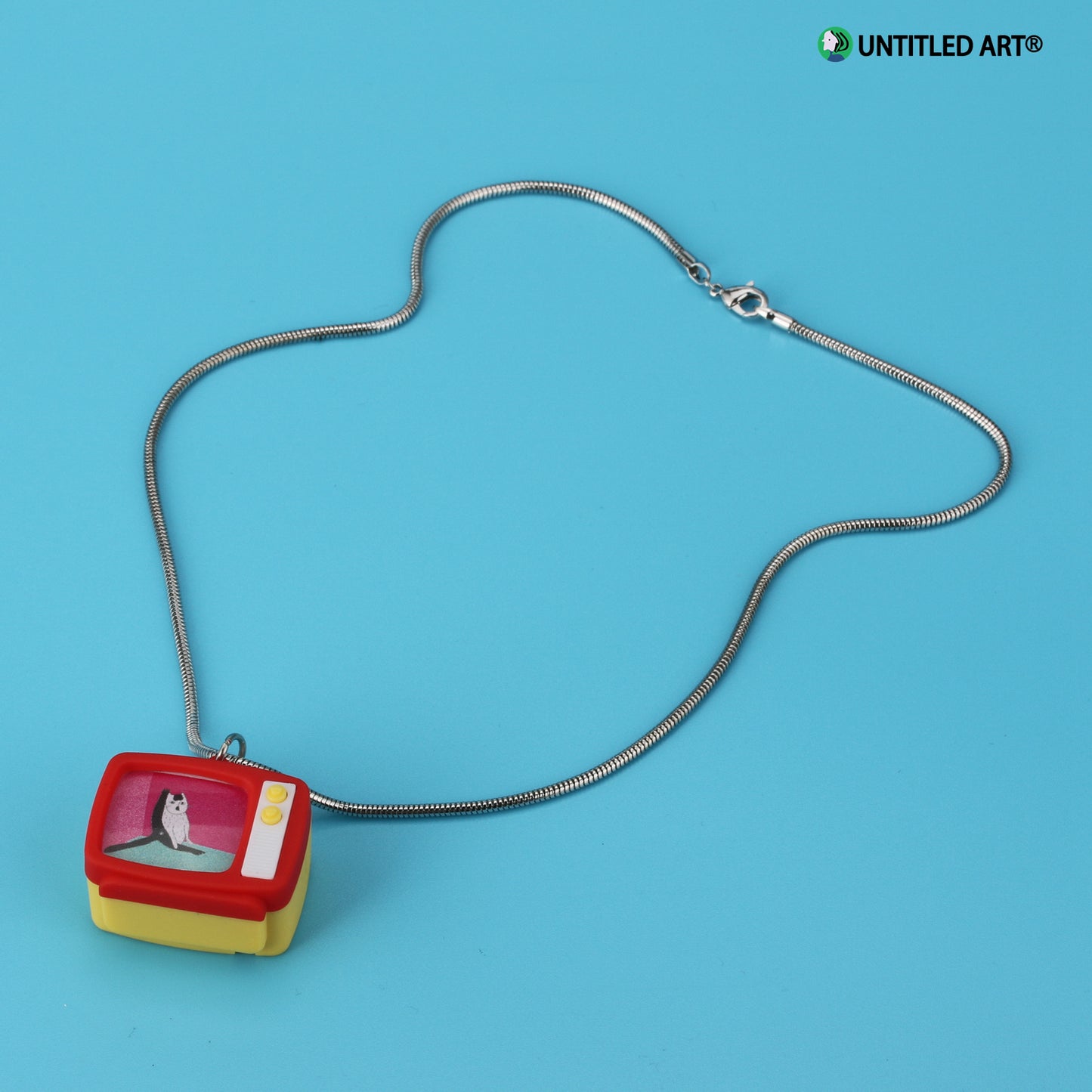 Original design, Stainless steel snake bone chain with fun Illustration TV Pendent Necklace, Art Derivatives