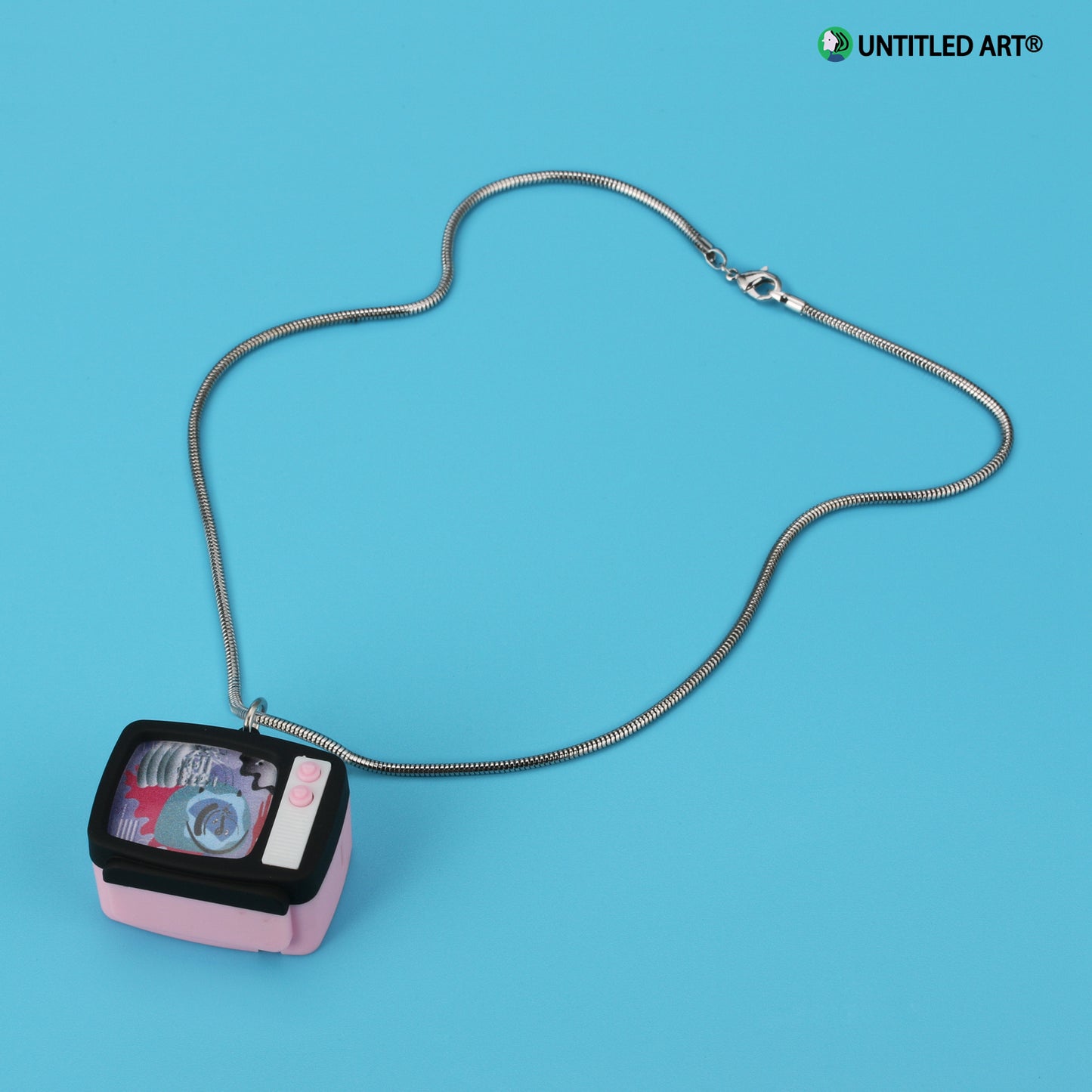 Original design, Stainless steel snake bone chain with fun Illustration TV Pendent Necklace, Art Derivatives
