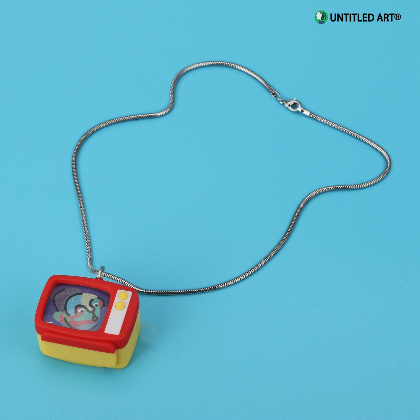 Original design, Stainless steel snake bone chain with fun Illustration TV Pendent Necklace, Art Derivatives