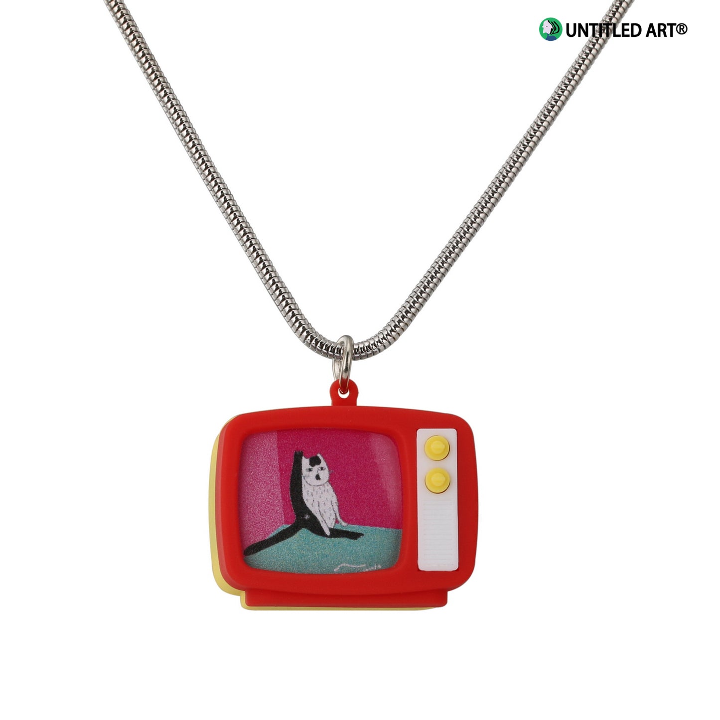 Original design, Stainless steel snake bone chain with fun Illustration TV Pendent Necklace, Art Derivatives