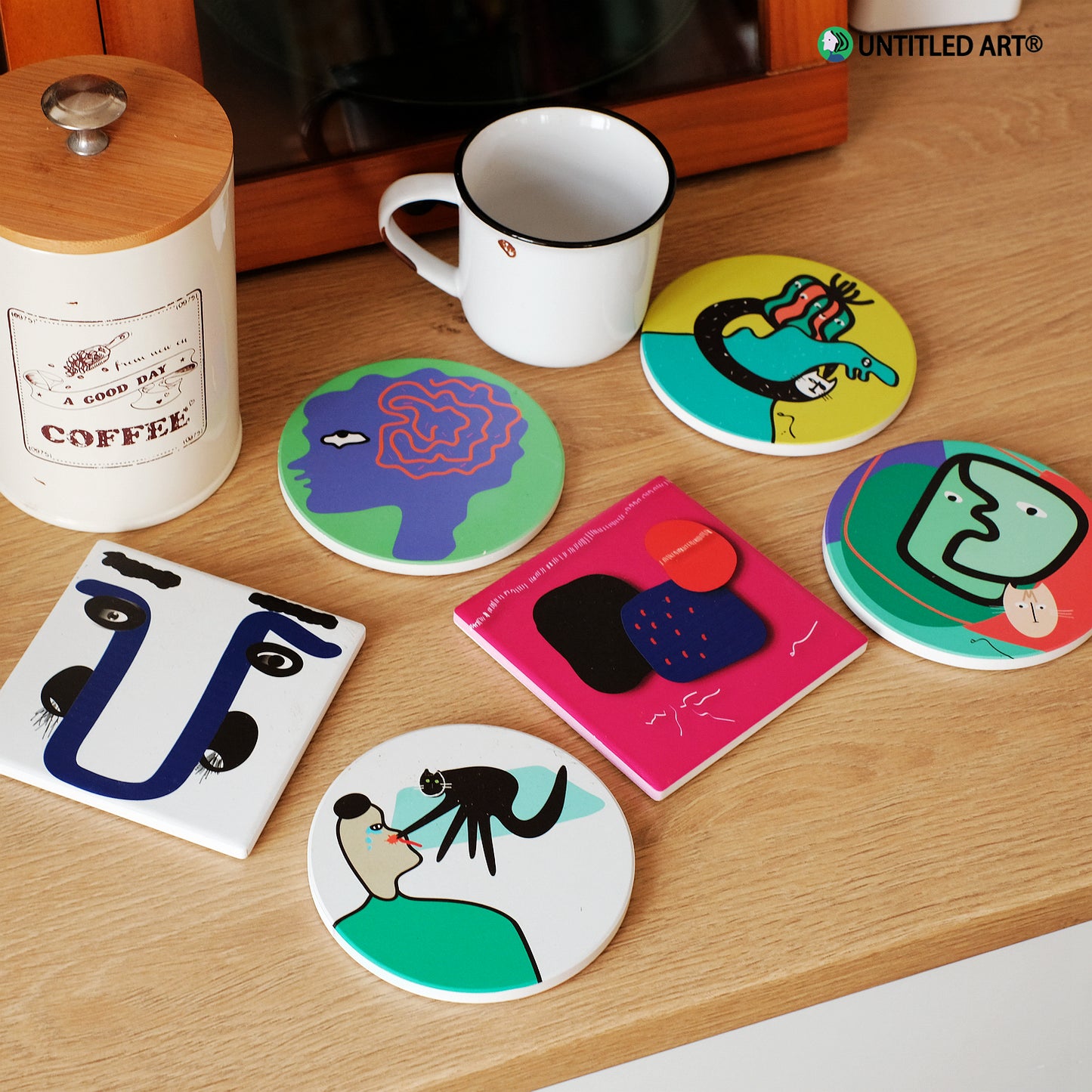 Original abstract painting ceramic coaster household thickening insulation pad office tea coaster dining table mat