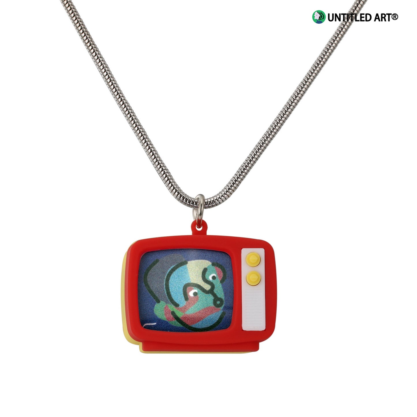 Original design, Stainless steel snake bone chain with fun Illustration TV Pendent Necklace, Art Derivatives