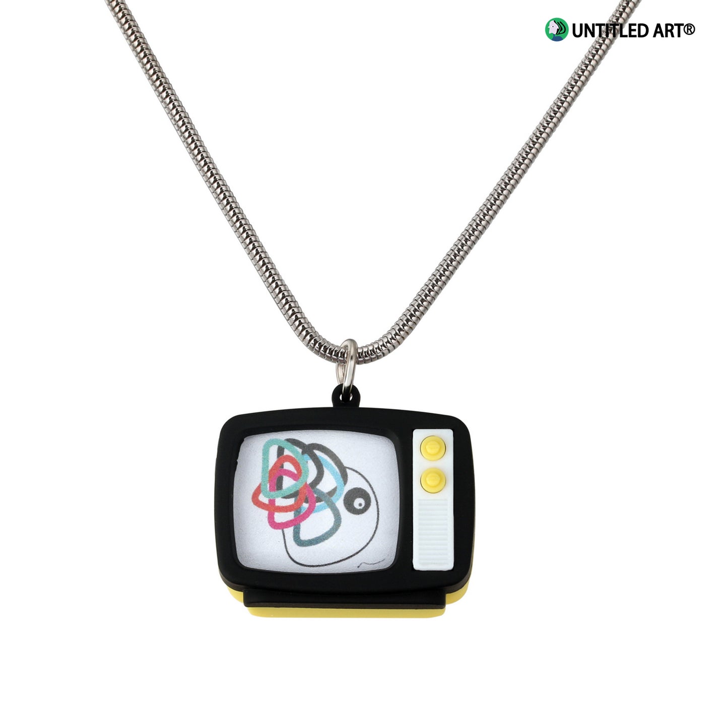 Original design, Stainless steel snake bone chain with fun Illustration TV Pendent Necklace, Art Derivatives