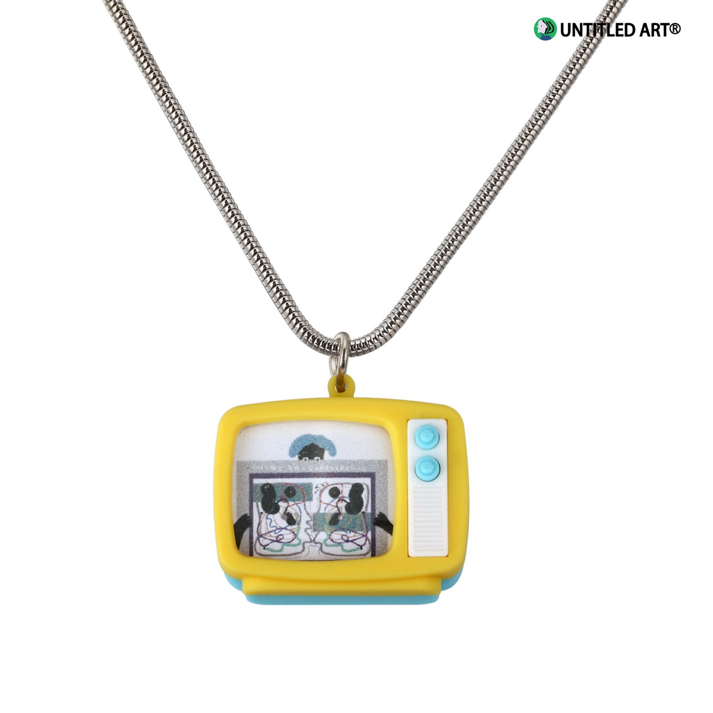 Original design, Stainless steel snake bone chain with fun Illustration TV Pendent Necklace, Art Derivatives
