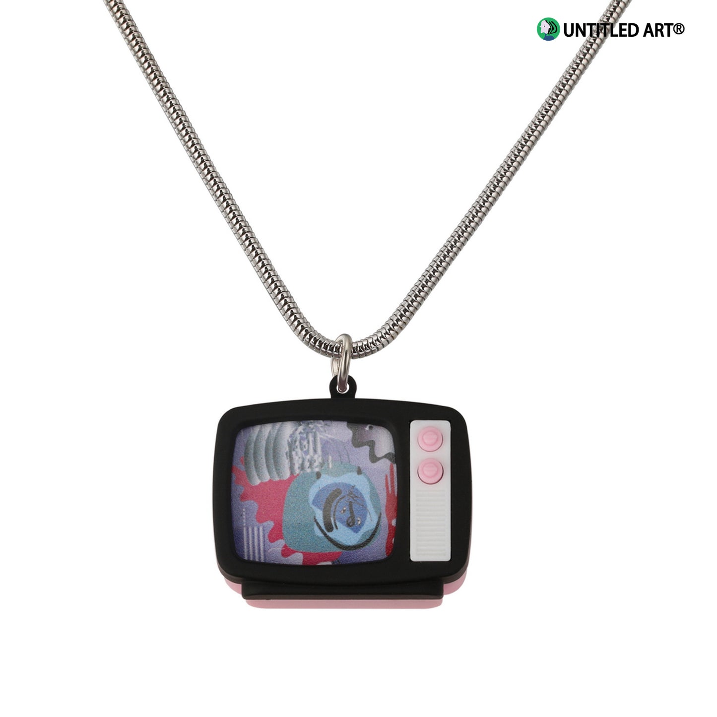 Original design, Stainless steel snake bone chain with fun Illustration TV Pendent Necklace, Art Derivatives