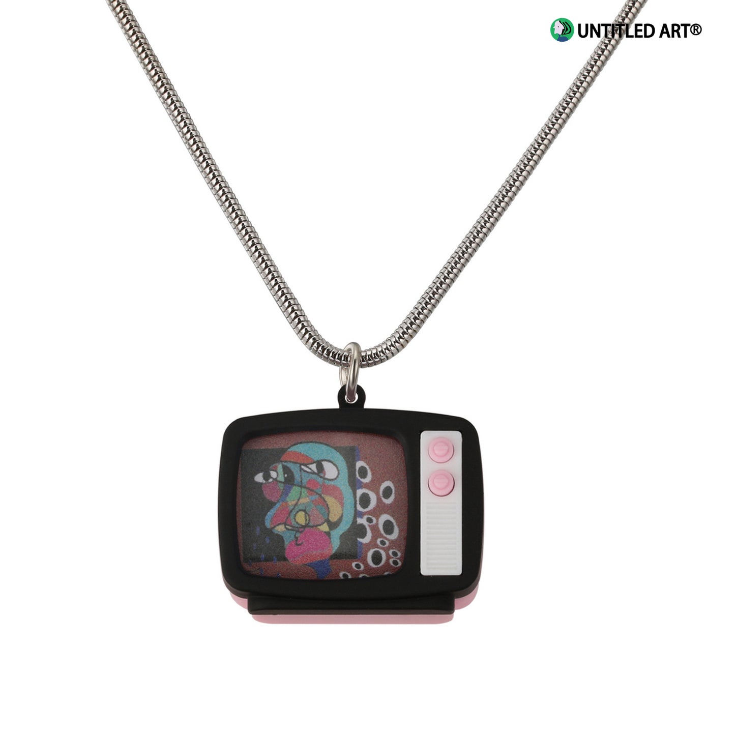 Original design, Stainless steel snake bone chain with fun Illustration TV Pendent Necklace, Art Derivatives