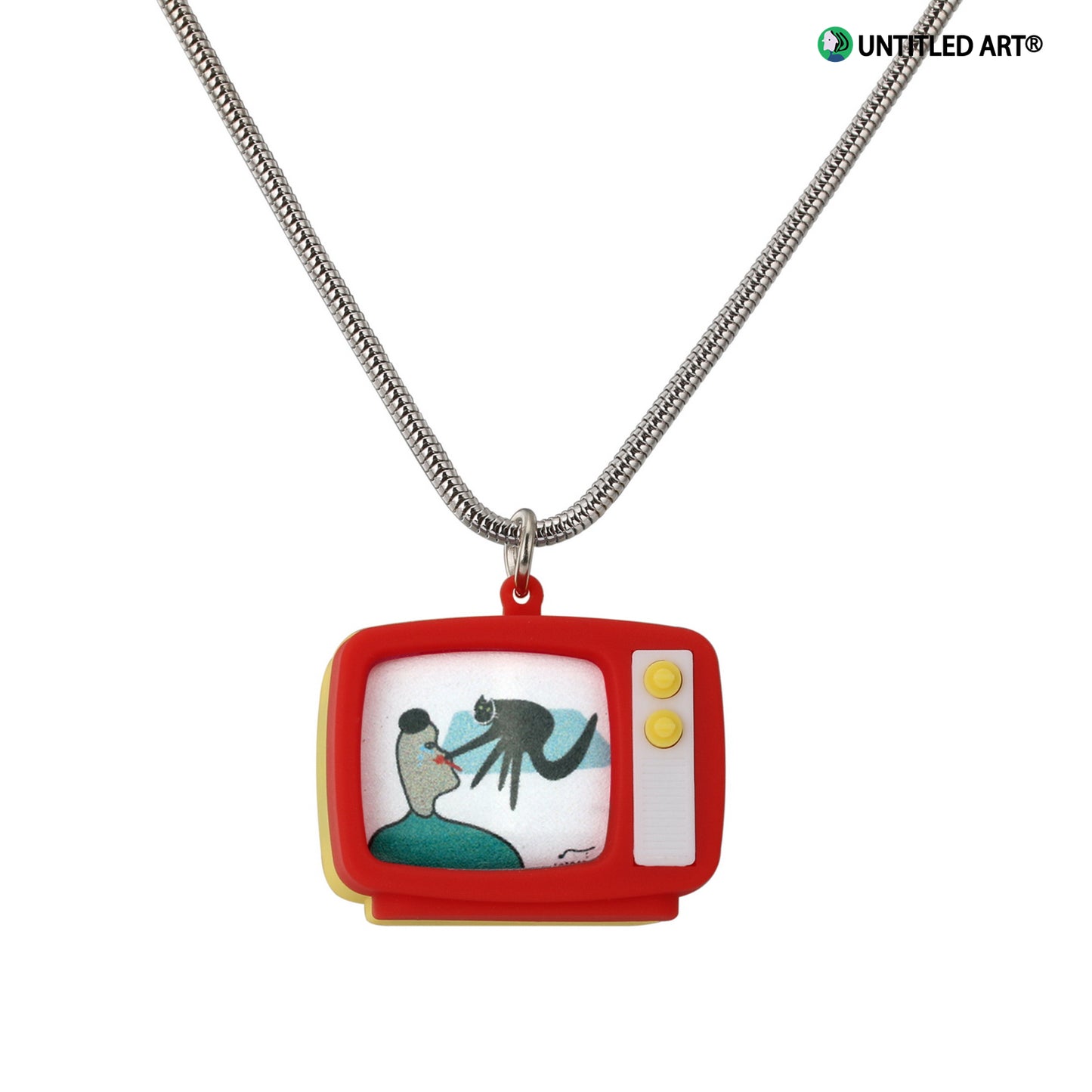 Original design, Stainless steel snake bone chain with fun Illustration TV Pendent Necklace, Art Derivatives