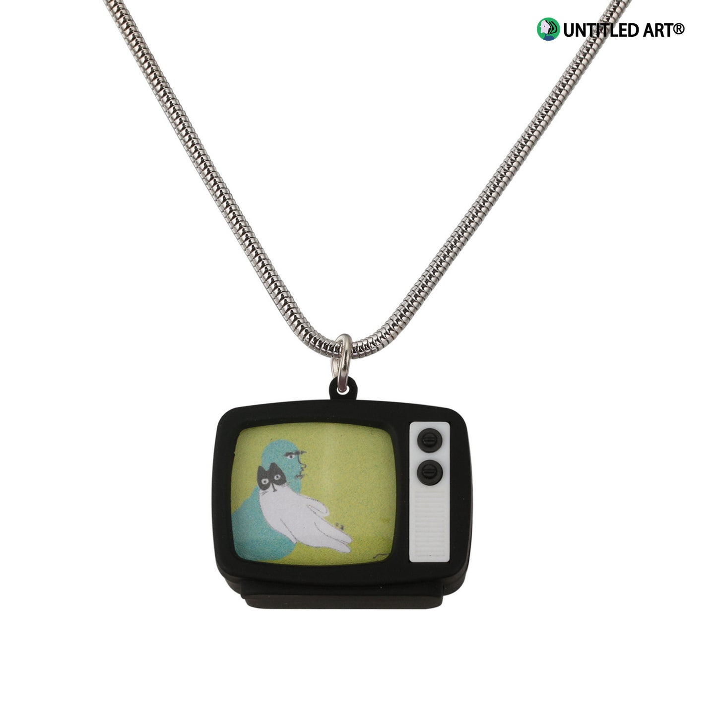 Original design, Stainless steel snake bone chain with fun Illustration TV Pendent Necklace, Art Derivatives