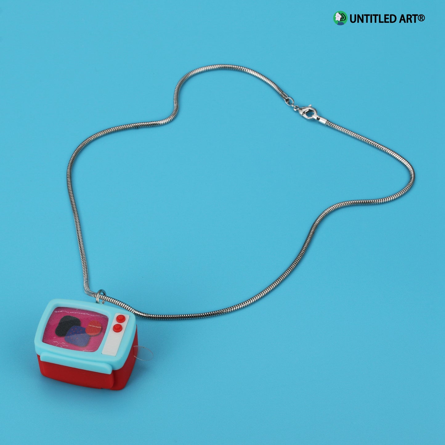 Original design, Stainless steel snake bone chain with fun Illustration TV Pendent Necklace, Art Derivatives