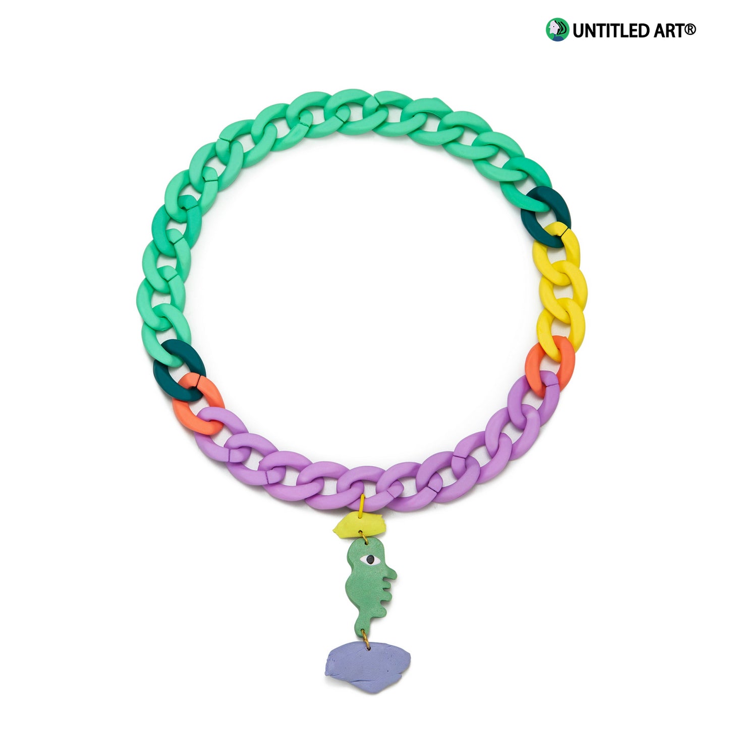 Candy Sweetheart Series Colorful Abstract Face Handmade Pendant Necklace Quick Release Cuban Chain