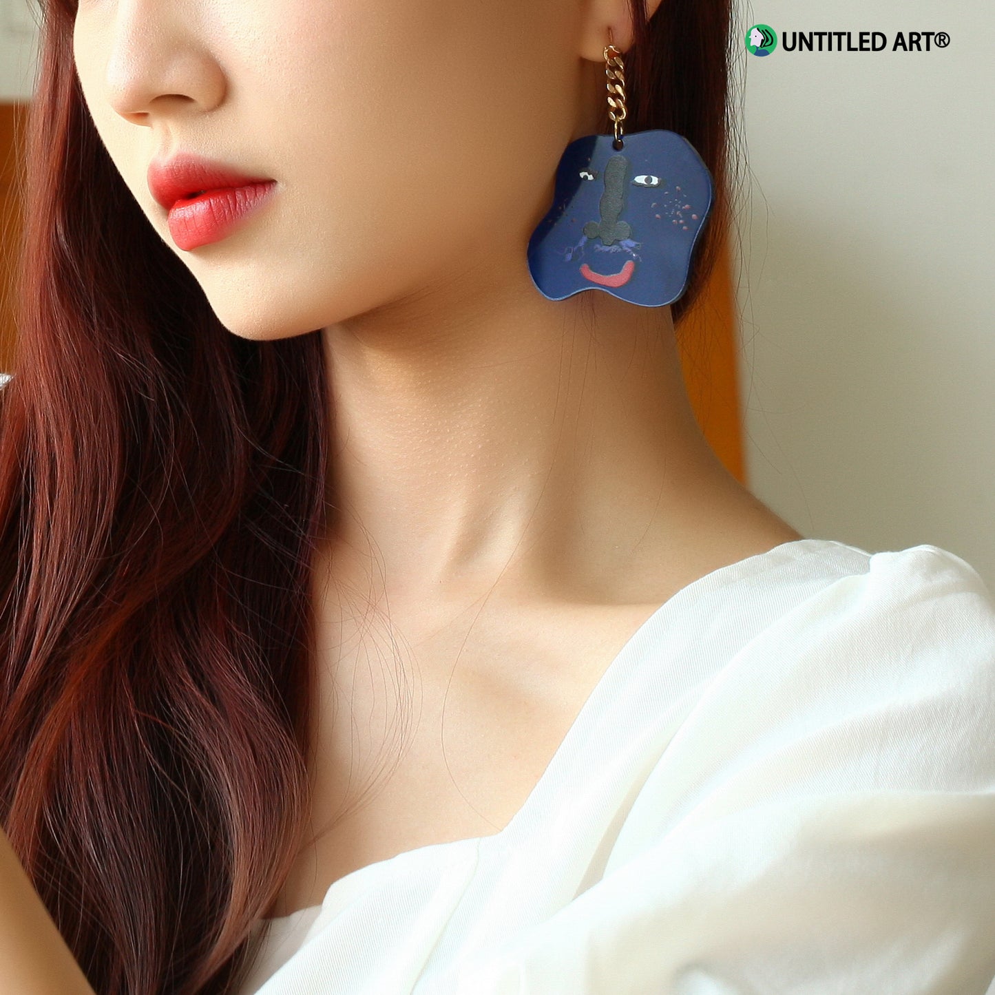 Geometric Abstract Face Art Derived Series Earrings Cool Exaggerated Stud Earrings Dark Blue Abstract Face