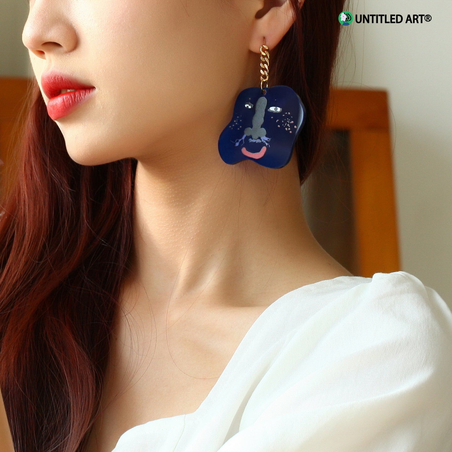 Geometric Abstract Face Art Derived Series Earrings Cool Exaggerated Stud Earrings Dark Blue Abstract Face