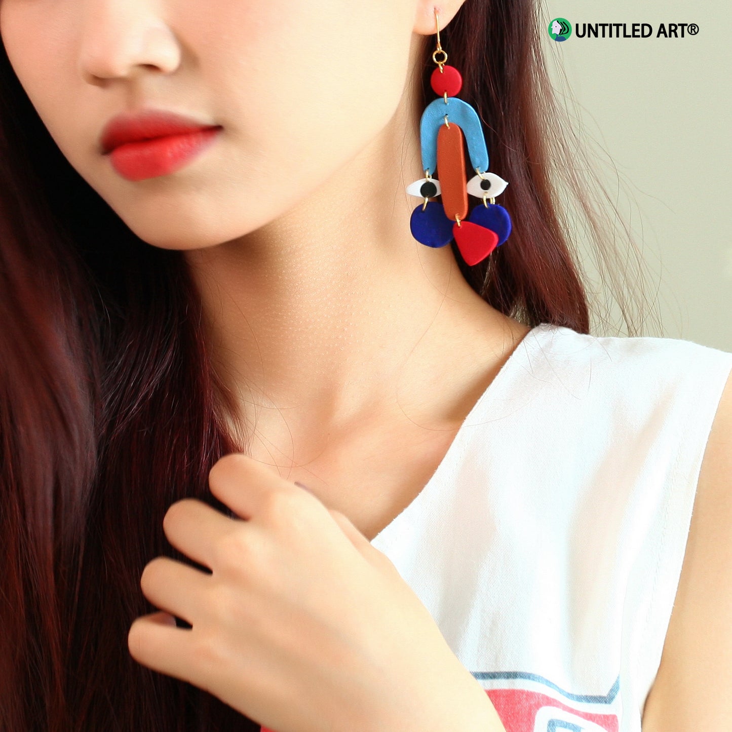 Geometric abstract face original design handmade art exaggerated earrings ear clips treasure jewelry