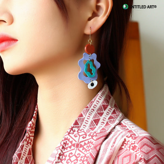 Big Wave Eyes Abstract Art Earrings Original Design Handmade Clay Earrings Ear Clips Fish Hook Earwire