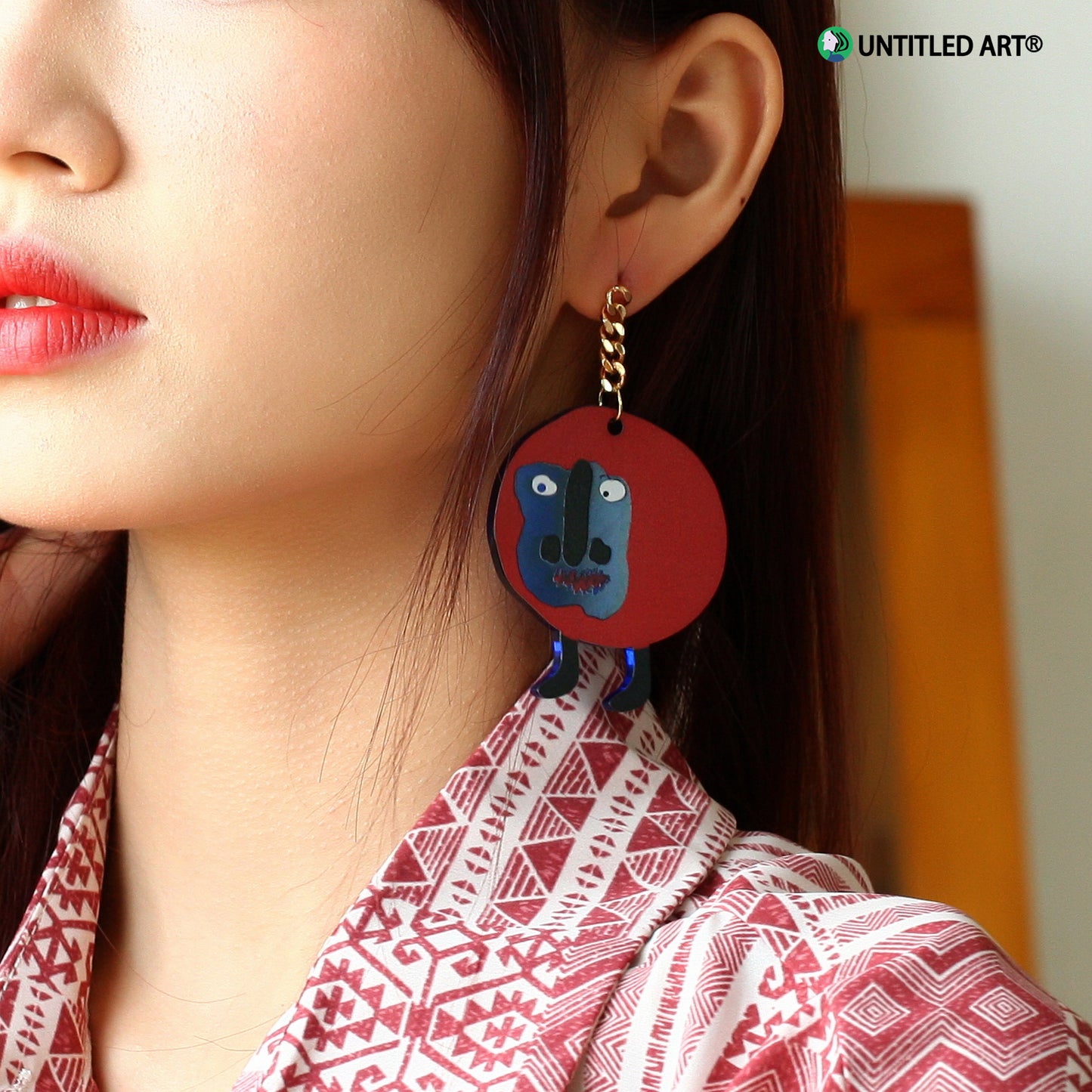 Geometric Abstract Face Art Derived Series Earrings Cool Exaggerated Stud Earrings Orange Abstract Face