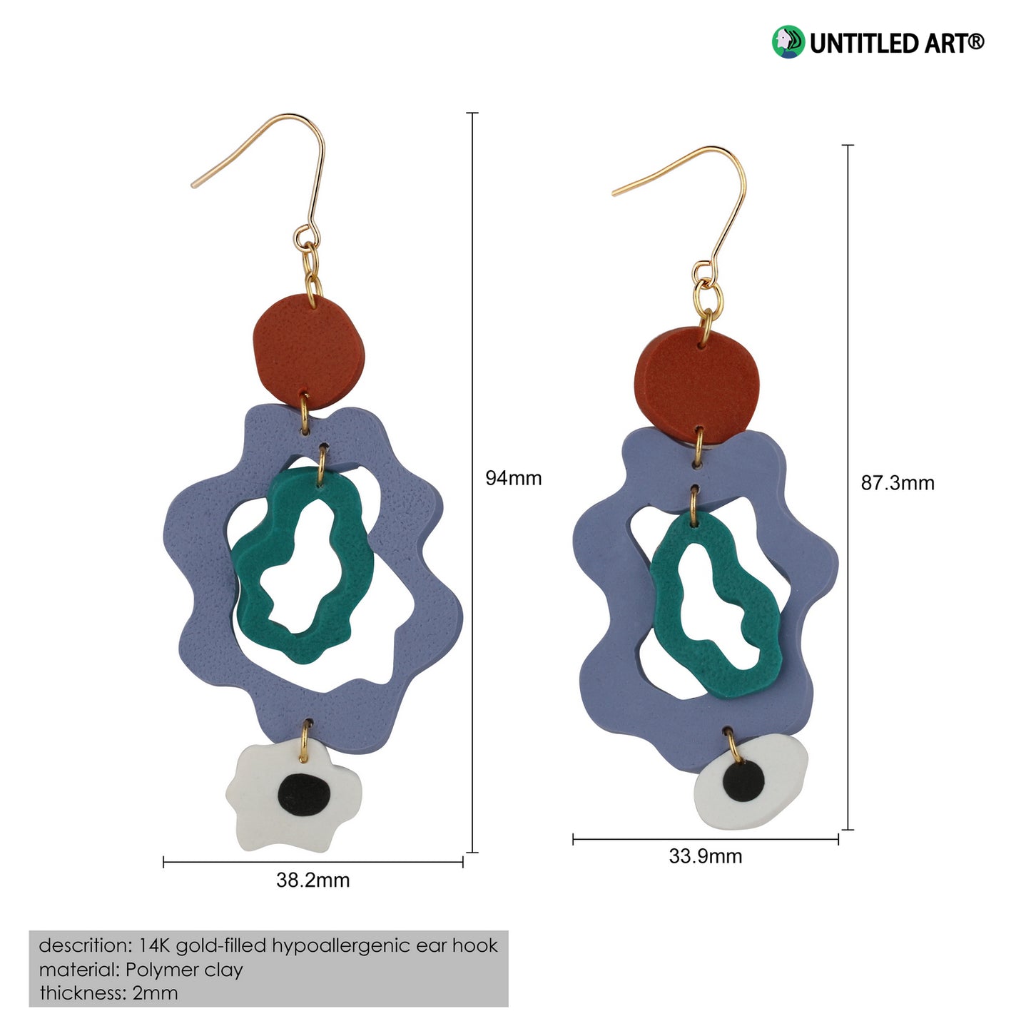 Big Wave Eyes Abstract Art Earrings Original Design Handmade Clay Earrings Ear Clips Fish Hook Earwire