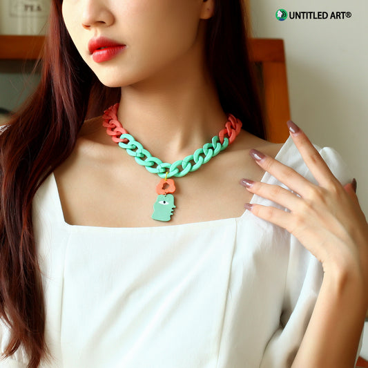 Candy Sweetheart Series Colorful Abstract Face Handmade Pendant Necklace Quick Release Cuban Chain