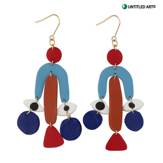 Geometric abstract face original design handmade art exaggerated earrings ear clips treasure jewelry