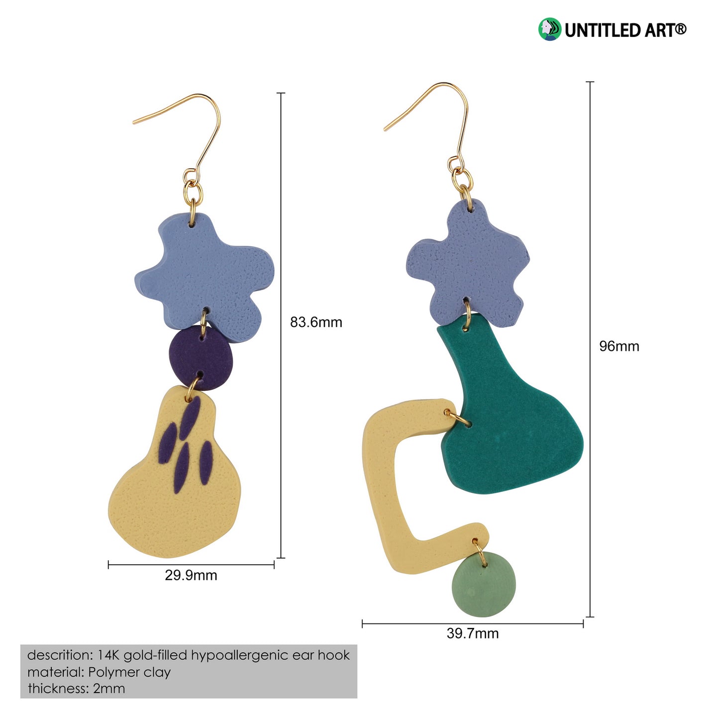Small pear soup original design handmade abstract art exaggerated earrings ear clips Morandi